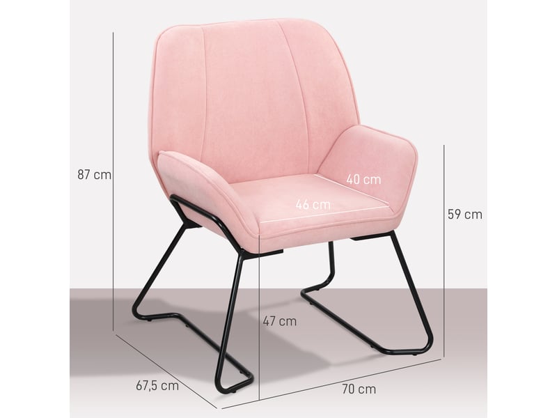  Fauteuil de salon avec large assise rembourrée en velours, pieds en métal, rose  - Conforama E