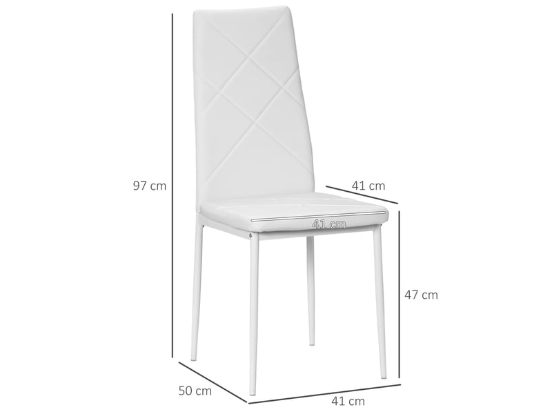  Lot de 4 chaises de salle à manger avec dossier haut, revêtement synthétique et pieds en acier, blanc  - Conforama E