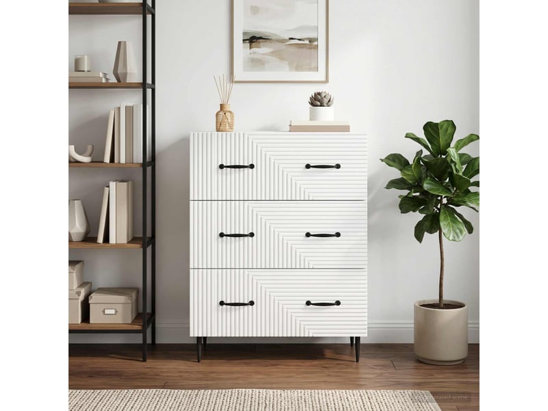  Armoire de rangement bureau, armoire à tiroirs blanc brillant 66 x 34,5 x 89,5 cm  - Conforama D