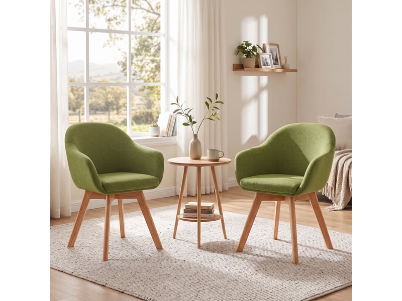  Lot de 2 chaises de salle à manger pivotantes à 360° – fauteuils design cocon, tissu effet lin respirant, pieds en bois massif - vert mousse  - Conforama B
