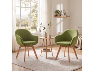 Lot de 2 chaises de salle à manger pivotantes à 360° – fauteuils design cocon, tissu effet lin respirant, pieds en bois massif - vert mousse