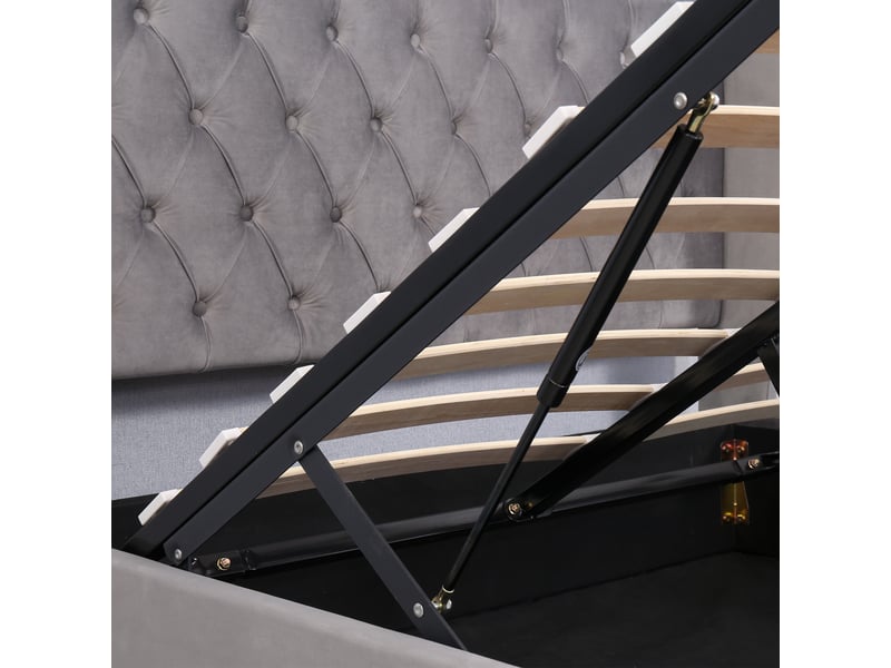  Lit double velours gris 140x190 avec tête de lit en forme d'oreille, lit coffre avec espace de rangement hydraulique et sommier.  - Conforama W
