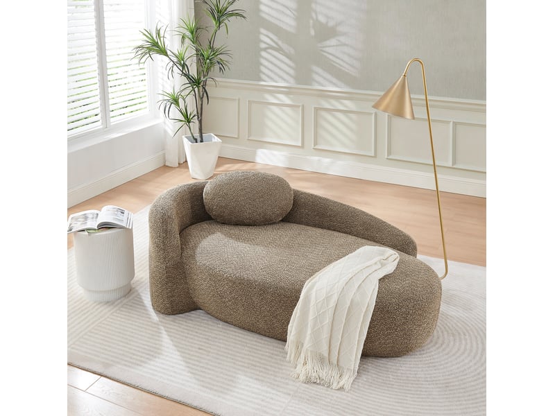  Canapé 1 place en tissu bouclette marron avec coussin de tête  - Conforama E