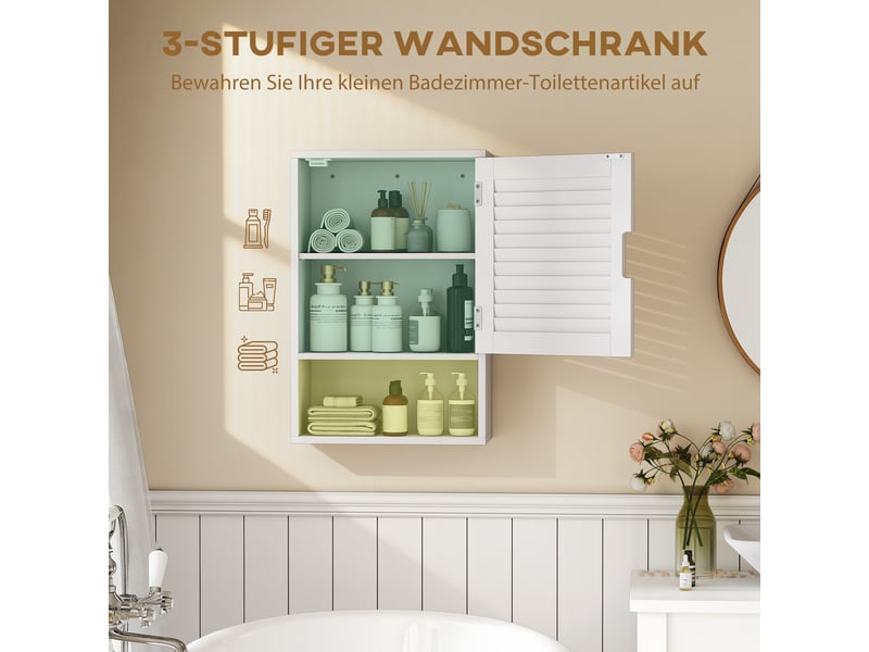 Meuble de salle de bain mural à une porte, étagères réglables, 40 x 20 x 60 cm, blanc - Conforama D