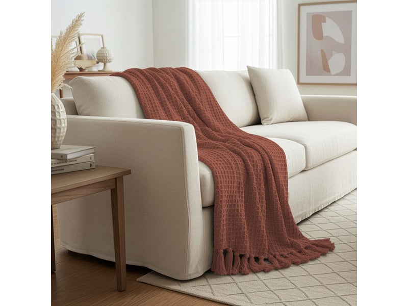  Plaid en coton 140x200 cm nael brique, par soleil d'ocre  - Conforama A
