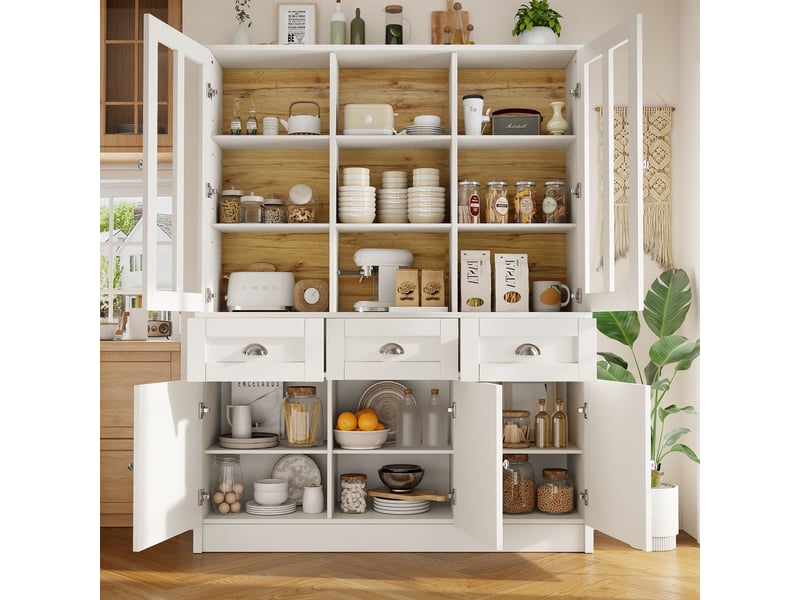  Vitrine salle à manger 140x40x180, tiroirs, portes coulissantes buffet, portes vitrées, design moderne, structure mdf robuste  - Conforama A