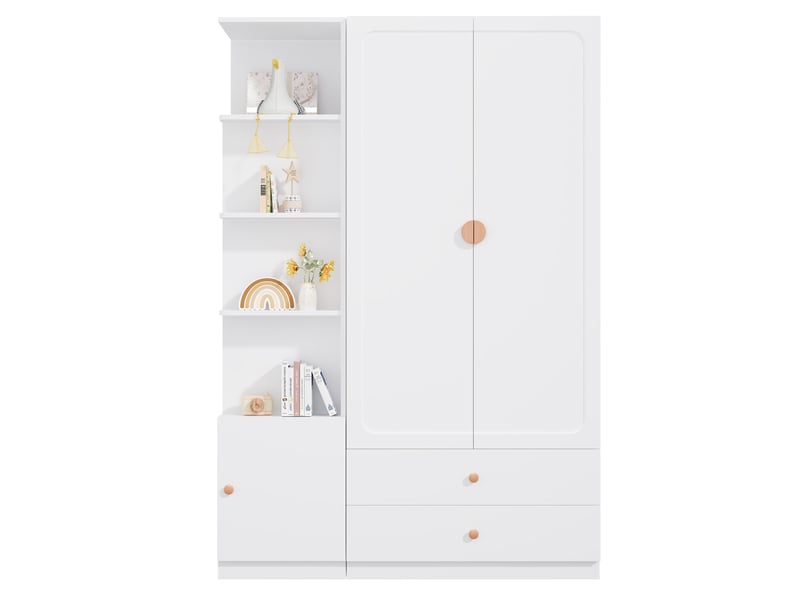  Armoire tcqpz blanche 135 x 45 x 200 cm avec 2 tringles 2 tiroirs rangement en mdf bois et acier  - Conforama A