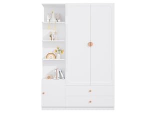 Armoire tcqpz blanche 135 x 45 x 200 cm avec 2 tringles 2 tiroirs rangement en mdf bois et acier