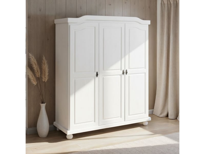  Armoire 3 portes en pin massif blanc - chambery  - Conforama A