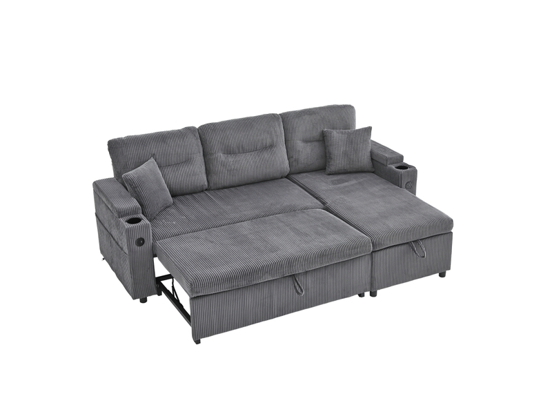  Canapé d'angle convertible 3 places en velours côtelé gris carbone W2845S00264 - Conforama B