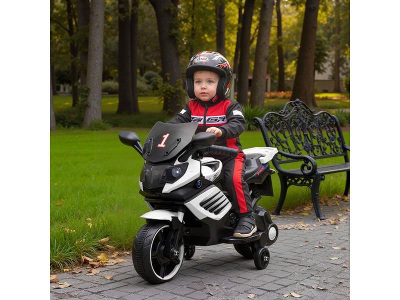 Moto électrique 6v pour enfants avec stabilisateurs, musique et phare, pour enfants de 45 à 90 cm (18 à 36 pouces), blanche - Conforama D