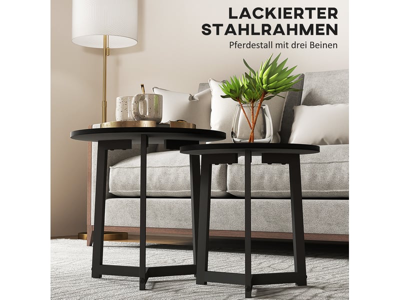  Tables basses gigognes rondes lot de 2 avec plateau en mdf mélaminé et structure en acier pour salon noir ø48 × 45 cm  - Conforama E