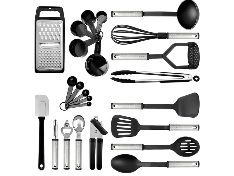  Ensemble de spatules et cuillères de cuisine en nylon, ensemble de 24 ustensiles et accessoires en acier inoxydable  - Conforama A