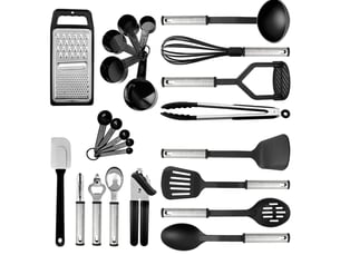 Ensemble de spatules et cuillères de cuisine en nylon, ensemble de 24 ustensiles et accessoires en acier inoxydable
