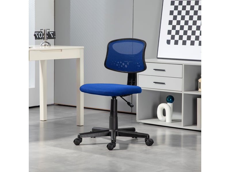  Chaise de bureau sans accoudoirs, pivotante, avec dossier en maille respirante et hauteur réglable, bleue.  - Conforama C
