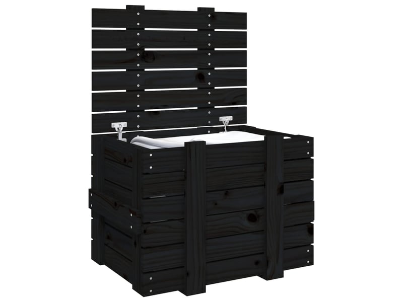  Boîte de rangement, coffre de rangement noir 58x40,5x42 cm bois massif de pin  - Conforama E