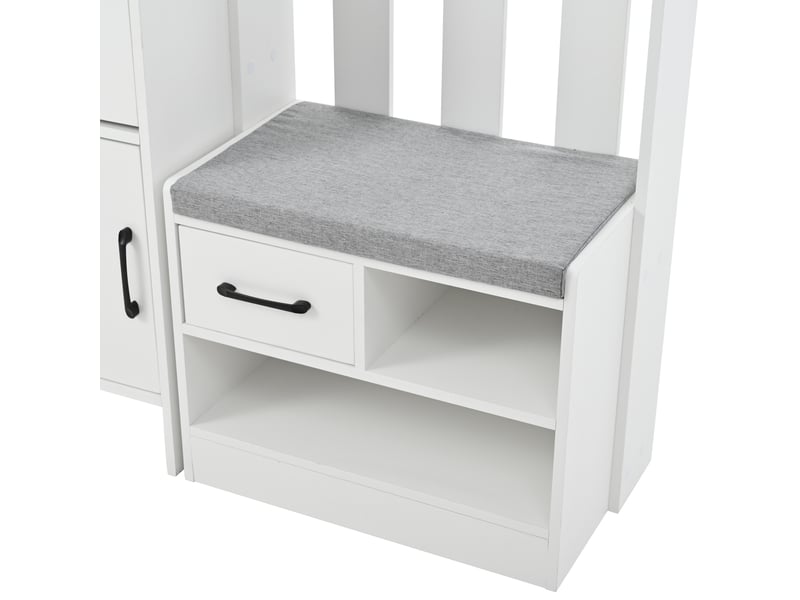  Meuble d’entrée 7 en 1 blanc, vestiaire avec banc rembourré, 7 patères et rangement chaussures, 110 x 35 x 175,5 cm  - Conforama D