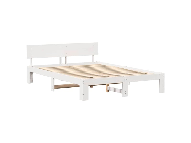  Lit double- lit adulte -  cadre de lit avec tête de lit blanc 140 x 200 cm pin massif  - Conforama C