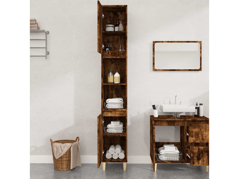  Amoire de salle de bain chêne fumé 30x30x190cm bois d'ingénierie shl820  - Conforama C