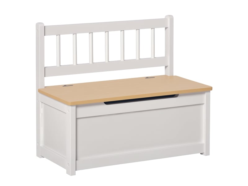  Coffre de rangement enfant 2 en 1 en bois avec serrure de sécurité, 60 x 30 x 50 cm, blanc et bois naturel  - Conforama A