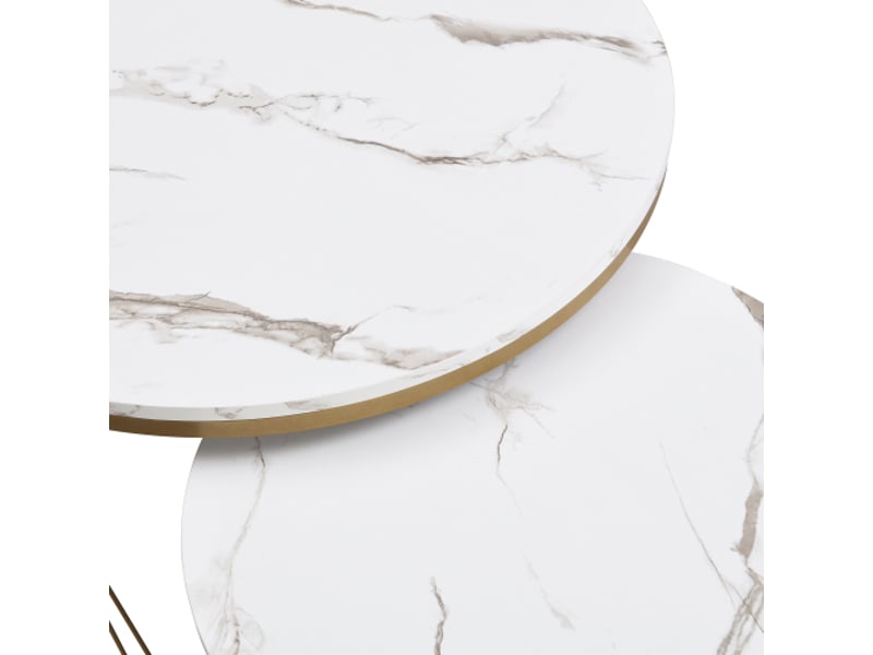  Table basse gigogne 2 pcs en mdf avec 1 tiroir,poignée,éléments en métal doré et aspect marbre,blanc table basse blanc - Conforama E