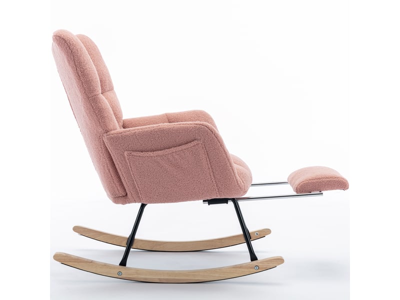  Fauteuil à bascule moderne rembourré en tissu teddy avec repose-pieds, rose  - Conforama E