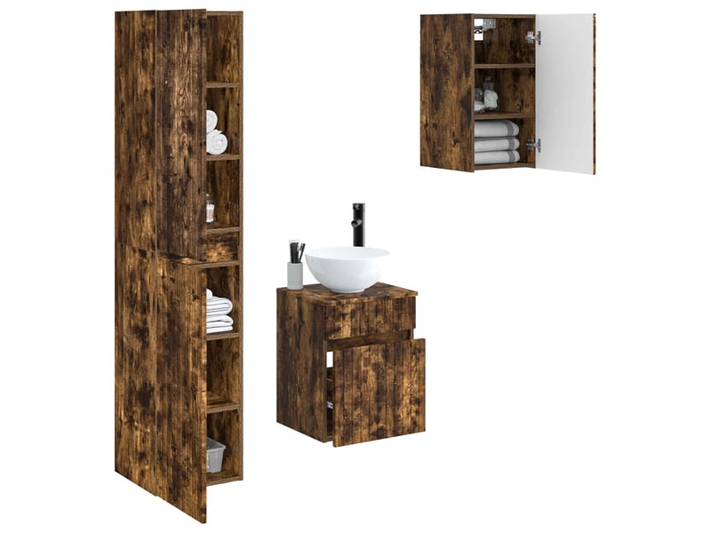  Ensemble de mobilier de salle de bain 3 pc chêne fumé cf64315  - Conforama C