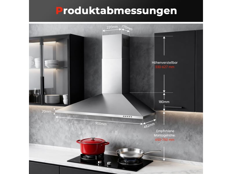 Hotte aspirante murale 90 cm en acier inoxydable, débit d'air 450 m³h, éclairage led et fonctionnement évacuation ou recyclage - Conforama C