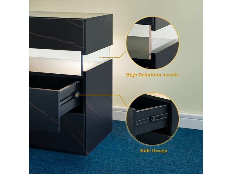  Table de chevet avec 3 tiroirs et led rgb pour chambre en bois d’ingénierie noir et or  - Conforama C