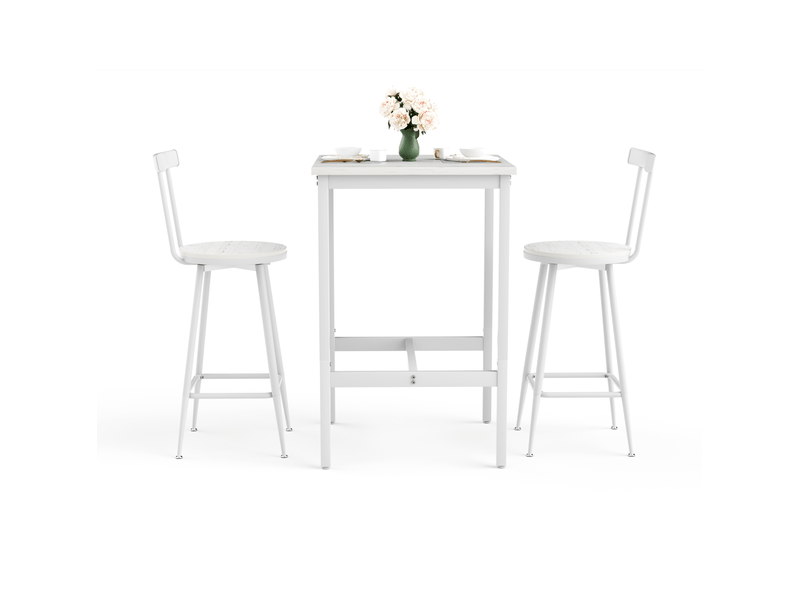  Ensemble table de bar 60x92 cm avec 2 tabourets, style industriel, pour salle à manger, salon, métal, aggloméré, blanc  - Conforama A