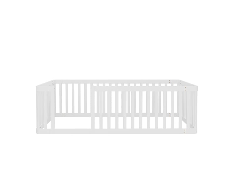 Lit simple 90x200 cm avec barrière, lit enfant bas, entrée latérale, structure en bois, blanc, sans sommier ni matelas  - Conforama E