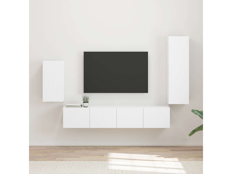  Ensemble meuble tv - banc tv - meuble de rangement 4 pcs blanc bois d'ingénierie  - Conforama B