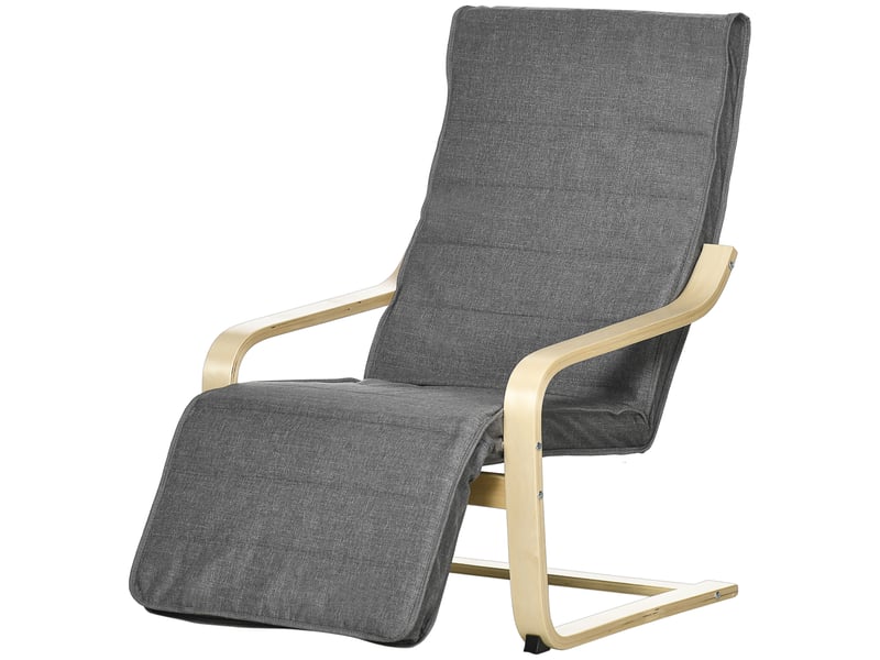  Fauteuil de relaxation avec repose-pieds, bois massif de bouleau, 94x66.5x100cm, gris  - Conforama A