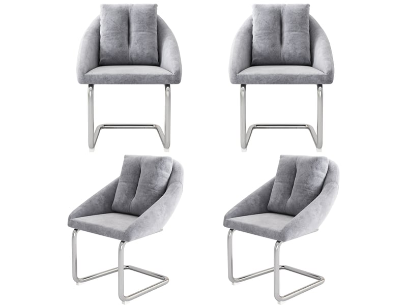  Chaises de salle à manger lot de 4 ergonomiques  - dossier galbé, pieds en métal, velours - gris  - Conforama A