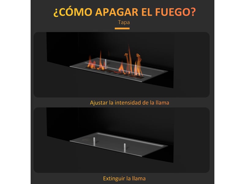  Cheminée bioéthanol murale noire à flamme réelle, réservoir 0,9 l, 66 x 16 x 52 cm  - Conforama W