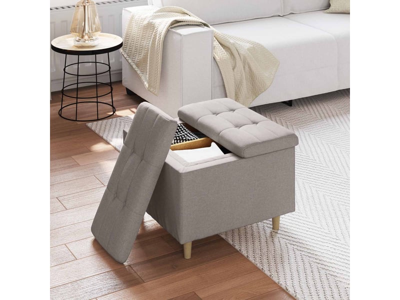  Ottoman, repose pied salon avec rangement taupe 60x60x45 cm tissu  - Conforama D