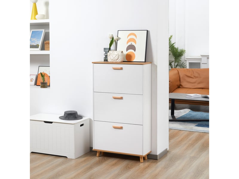  Meuble à chaussures style scandinave 3 abattants 70 x 23,5 x 122 cm blanc  - Conforama B