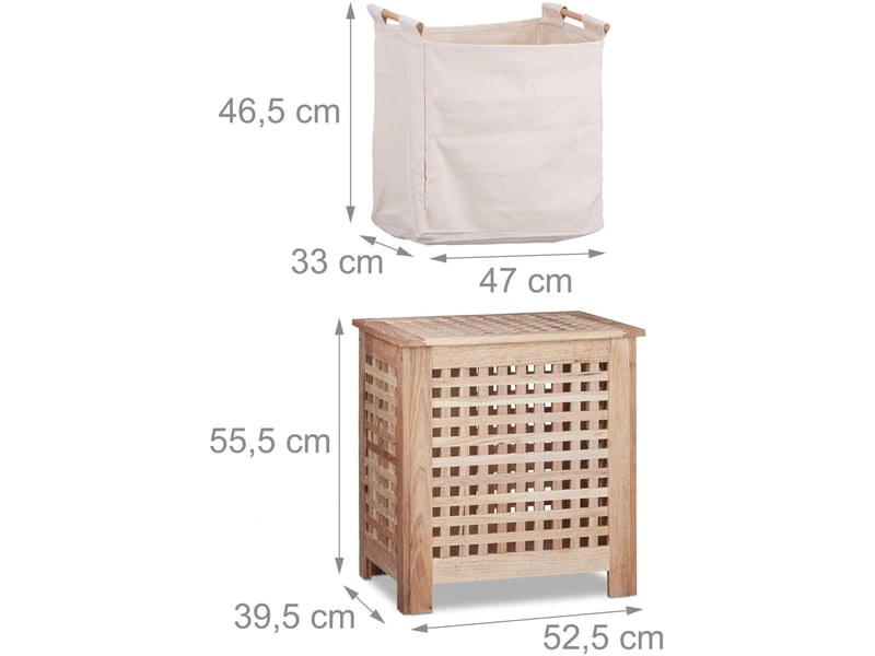 Coffre à linge en forme de grillage 55,5 x 52,5 x 39,5 cm avec sac amovible et motif décoratif en noyer brun clair 13_0018049  - Conforama B