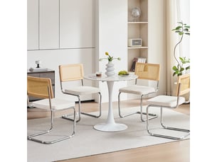 Lot de 4 chaises de salle à manger - avec siège rembourré et base en métal chromé - blanc