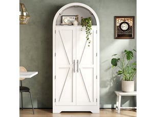 Buffet blanc moderne 170x70x35 cm, armoire de rangement cuisine avec portes et étagères ouvertes, design voûté