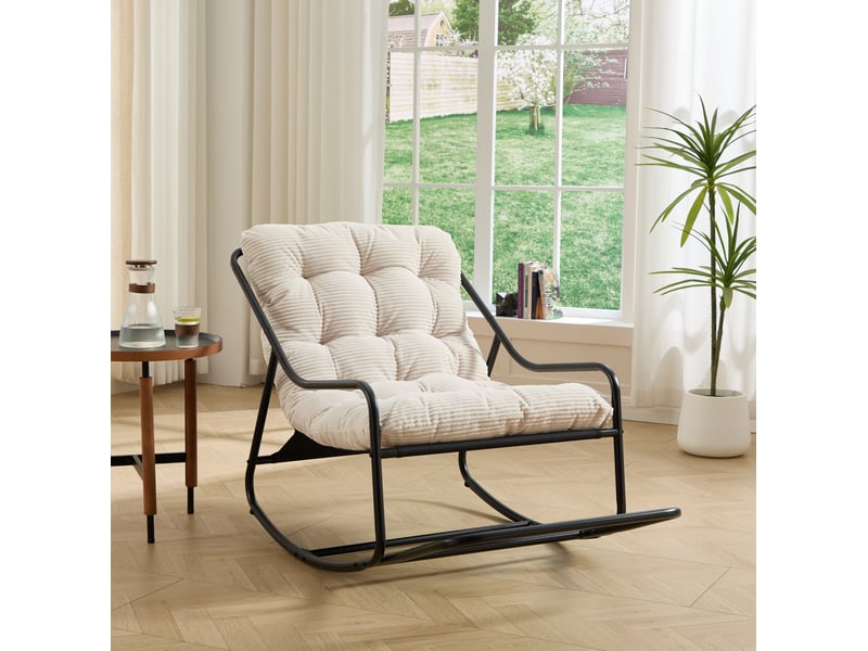  Fauteuil à bascule extérieur 75x116x82 cm – blanc et noir – coussin épais et doux, balancement réglable  - Conforama B