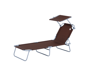 Transat de jardin pliable avec pare-soleil dossier 4 positions marron 187x58x36 cm