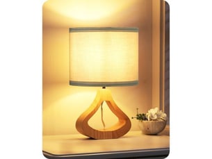 Lampe a poser t24019 vert amande chene clair abat-jour lin led 2700k