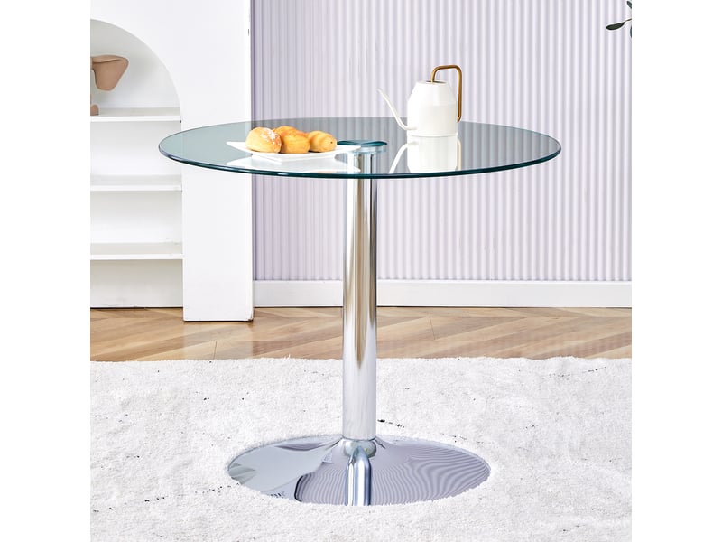  Table de bar ronde en verre - 85x85x76 cm verre transparent et argenté - mange-debout moderne minimaliste pour cuisine et bar  - Conforama D