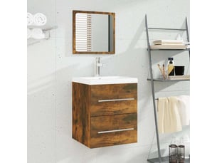 Meuble de lavabo avec bassin intégré chêne fumé bois d'ingénierie shl9424
