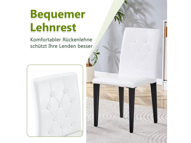 Lot de 4 chaises de salle à manger en cuir pu blanc, pieds en métal noir mat, dossier matelassé  - Conforama W