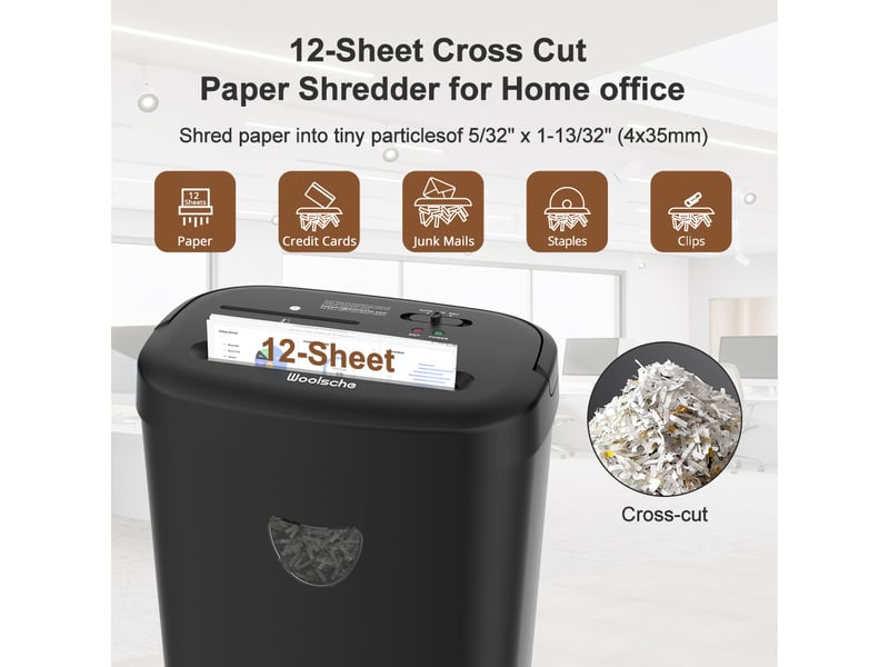  Destructeur de documents 12 feuilles 36 x 24,4 x 46,4 cm noir en abs et pc, coupe croisée p-4  - Conforama E