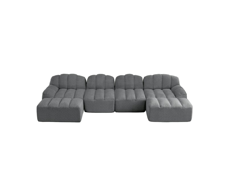 Canapé d'angle modulaire 4 places avec ottomans, assise profonde en polaire granuleuse gris - Conforama A