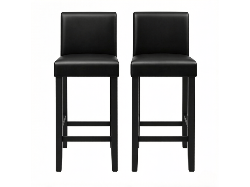  Tabouret de bar lot de 2 avec dossier ergonomique et repose-pieds en similicuir, bois, noir  - Conforama A