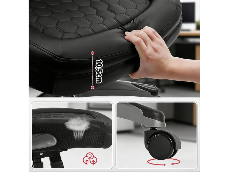  Fauteuil de bureau exécutif noir à dossier haut, basculant et réglable avec accoudoirs rabattables et roulettes  - Conforama D